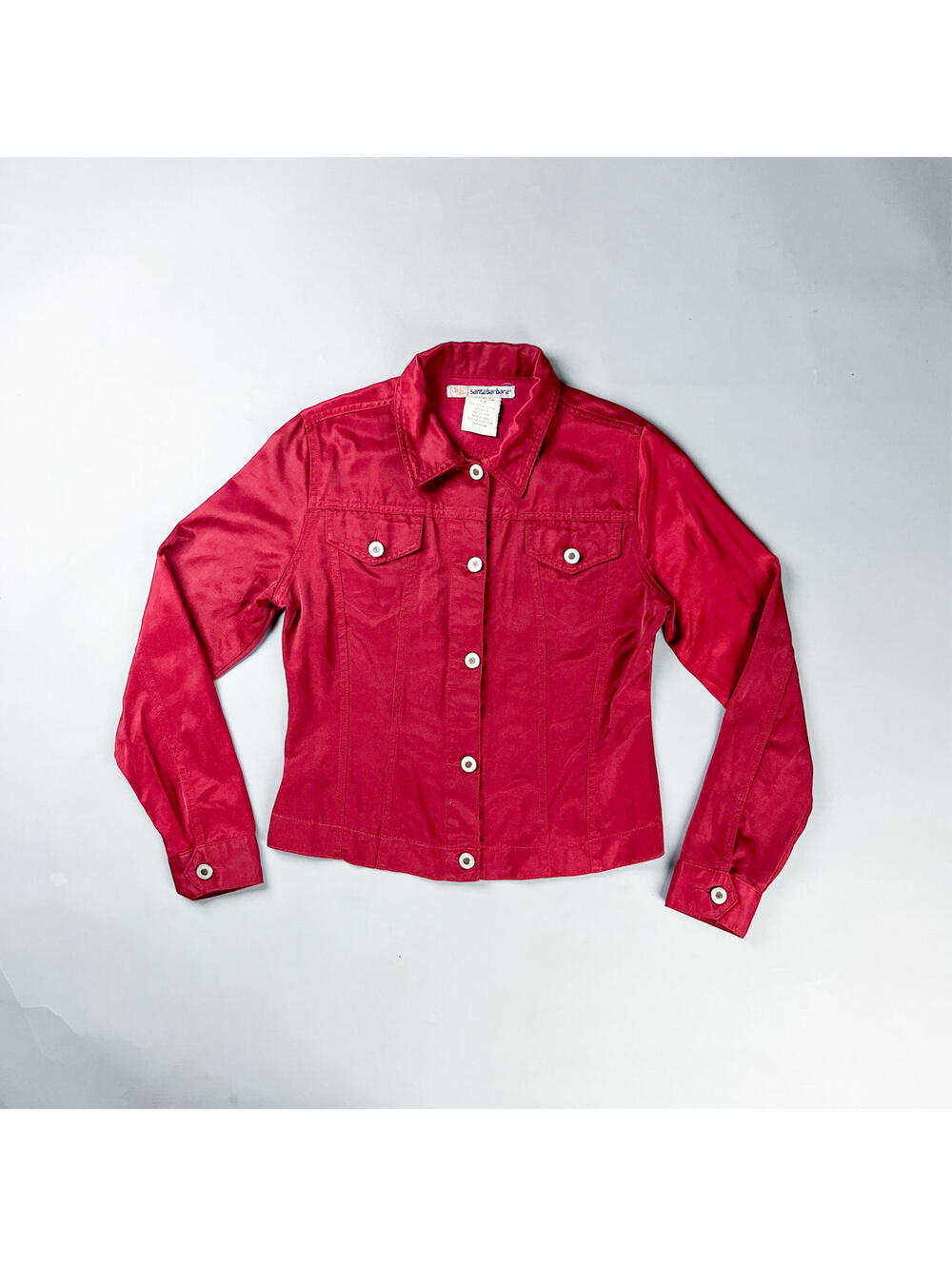 Vintage Women's Red Button-Up Jacket, Silky Jean Jacket